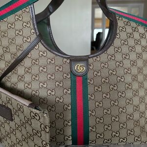 Monogram Tote with Red and Green Accents